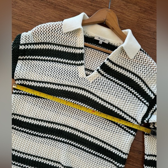 Madewell Open-Stitch Johnny Collar Sweater In Summit Green Stripe Size Small - Picture 8 of 10